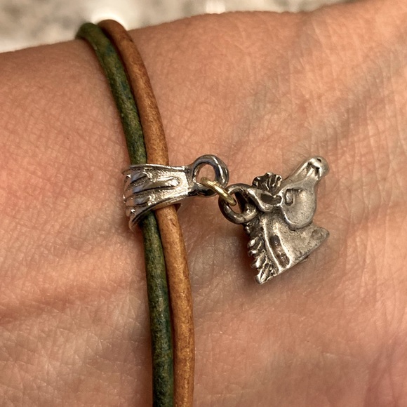 Double Strand Leather Bracelet with Horse Charm - Picture 5 of 6